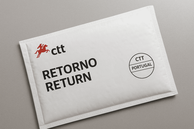 ✅ Como Renovar o Passaporte Brasileiro no Porto (Guia 2025 Correio e Presencial) Exemplo de envelope almofadado de retorno CTT para passaporte brasileiro no Porto.